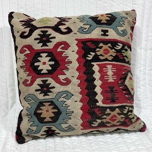 Handwoven Kilim Accent Pillow 16”x16”